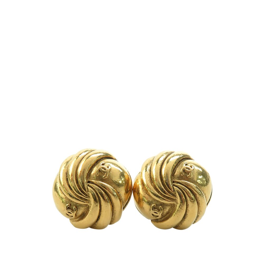 Pre-Loved Chanel CC Gold Plated Swirl Button Clip On Earrings